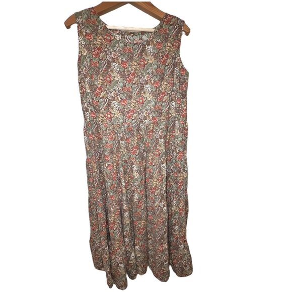 Autumn Leaves Whimsigoth Microfloral Maxi Dress Cottagecore Nature Fairy L - Picture 1 of 7